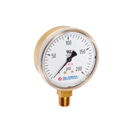 Wika 2-1/2 Compressed Gas Gauge 200 PSI 1/4 NPT LM Polished Brass 52925882